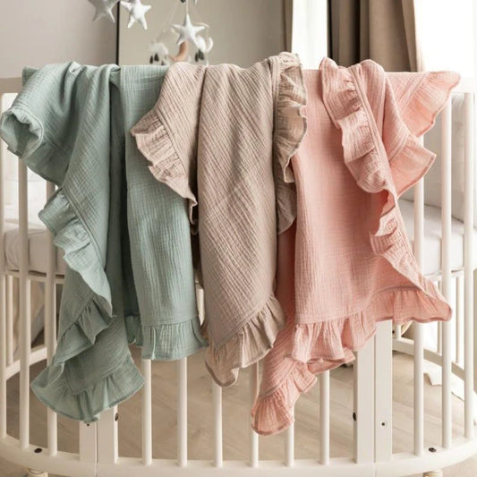 Copertina Neonato Mussola Biologica con Balze – Cotone Organico